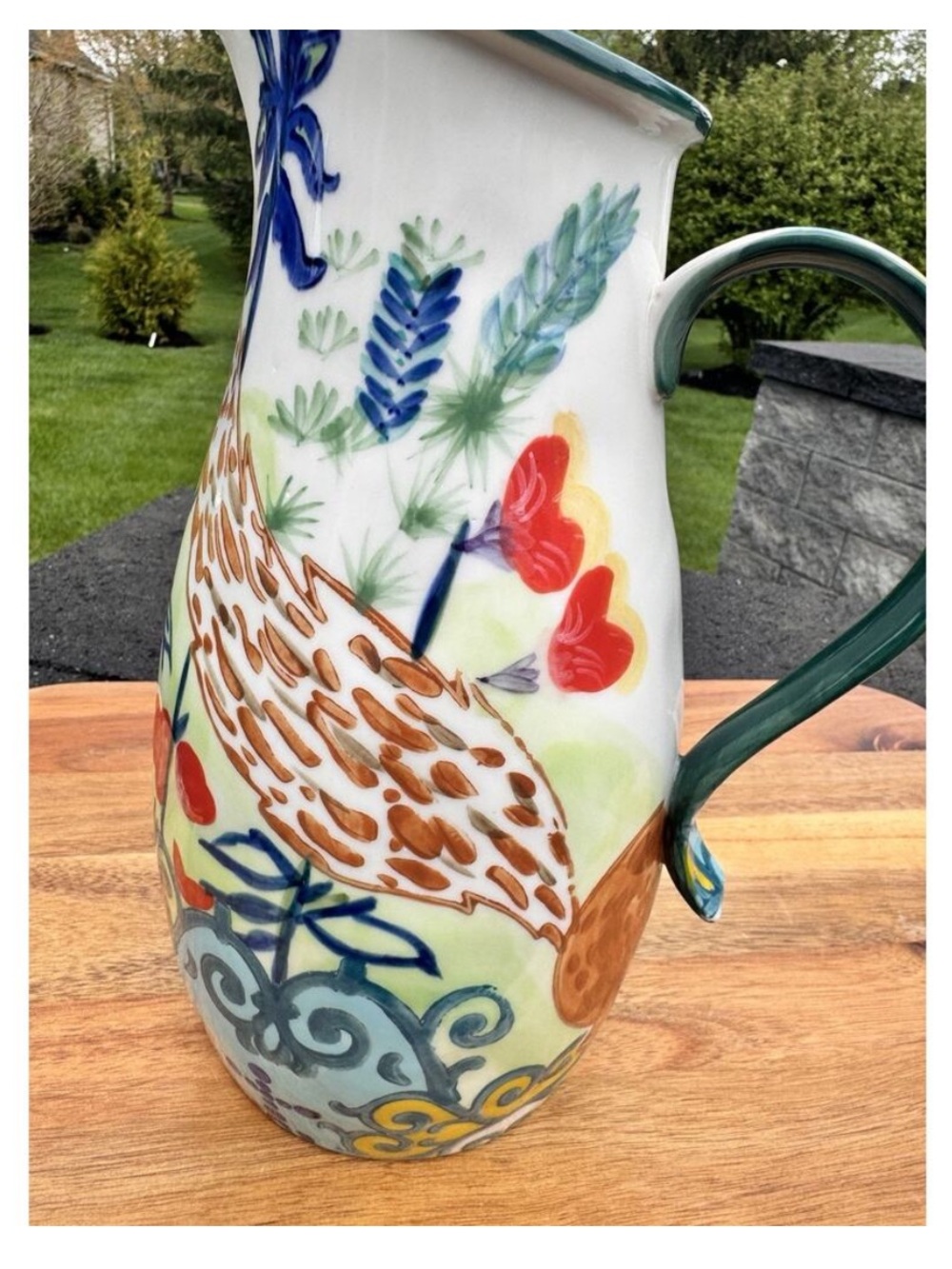Anthropologie English Meadow Fox Hand-Painted Floral Ceramic Pitcher - Picture 9 of 12